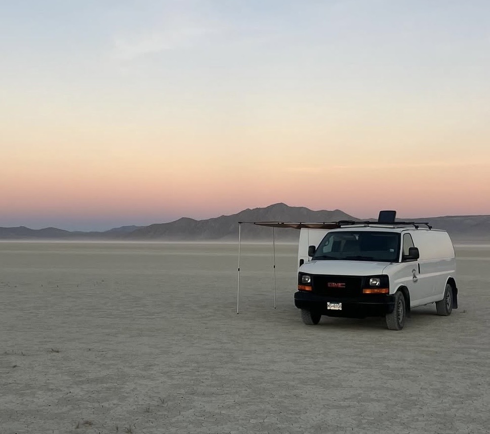 Eddie Van Halen parked in the desert